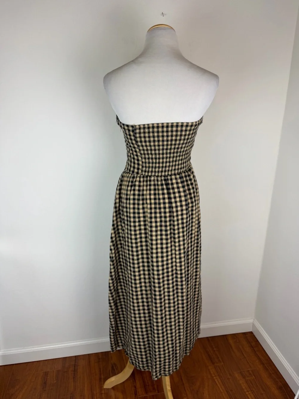 Dissh Elm Beige Gingham Strapless Midi Dress size AU 6 US 2 - Picture 5 of 6